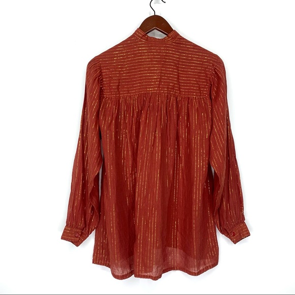 Club Prive Gold Metallic Pinstripe Burnt Orange Boho Blouse San Diego New York - Picture 2 of 16